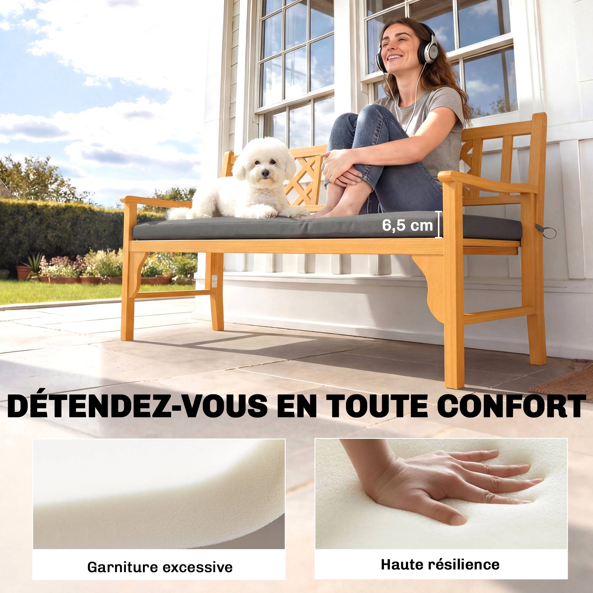 Outsunny - Coussin de banc pour mobilier extérieur - housse amovible - sangles de fixation - polyester - 110x46x6,5cm - gris foncé - Outsunny - Image 8