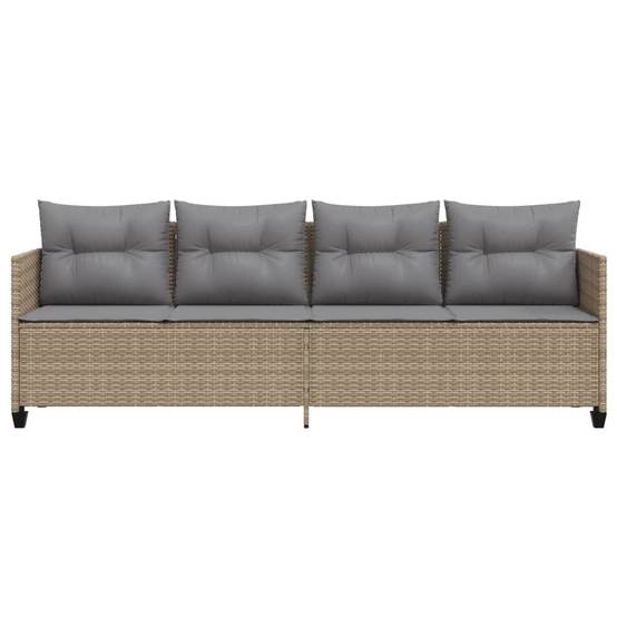 Chaise longue | Transat | Bain de soleil avec coussins beige résine tressée - Image 4