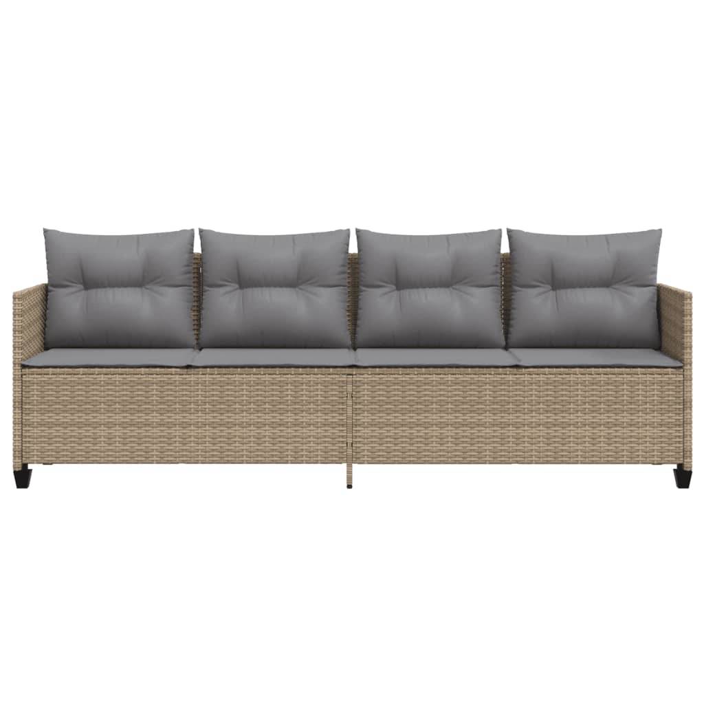 Chaise longue | Transat | Bain de soleil avec coussins beige résine tressée - Image 4