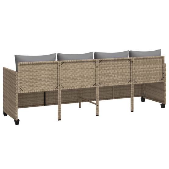 Chaise longue | Transat | Bain de soleil avec coussins beige résine tressée - Image 6