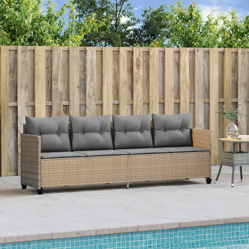 Chaise longue | Transat | Bain de soleil avec coussins beige résine tressée - Image 3