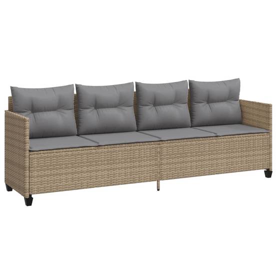 Chaise longue | Transat | Bain de soleil avec coussins beige résine tressée - Image 1