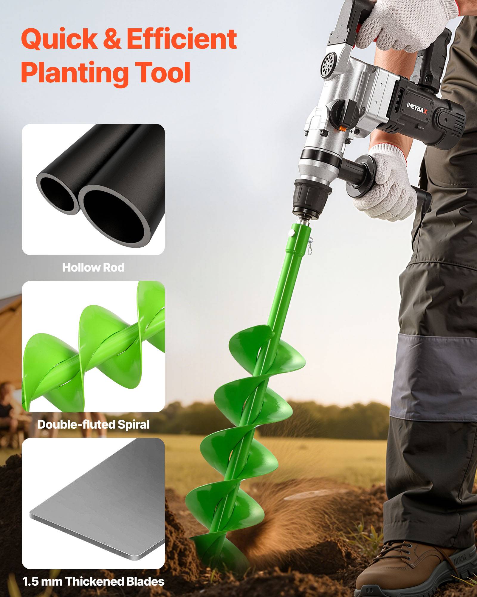 Vevor - VEVOR Mèche Tarière pour Perceuse φ 20 mm 120x790 mm pour Creuser Trous Planter - Image 2