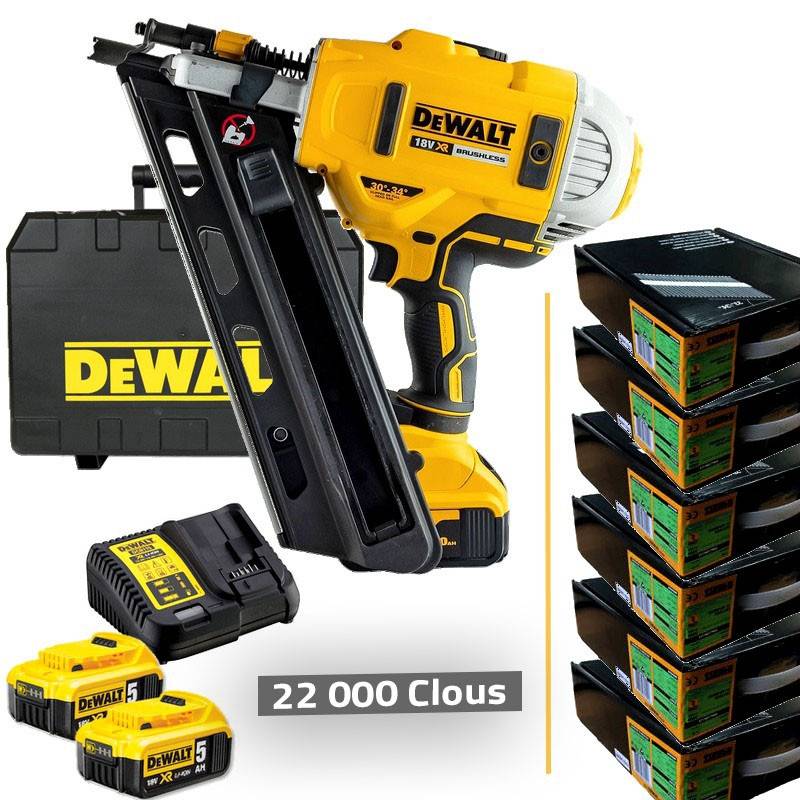 Dewalt - Cloueur de charpente XR 18V - DEWALT - avec 2200 Pointes 2.8x75mm - 2 battereis 18V 5.0Ah - chargeur - Coffret - DCN69210BOITES - Image 1