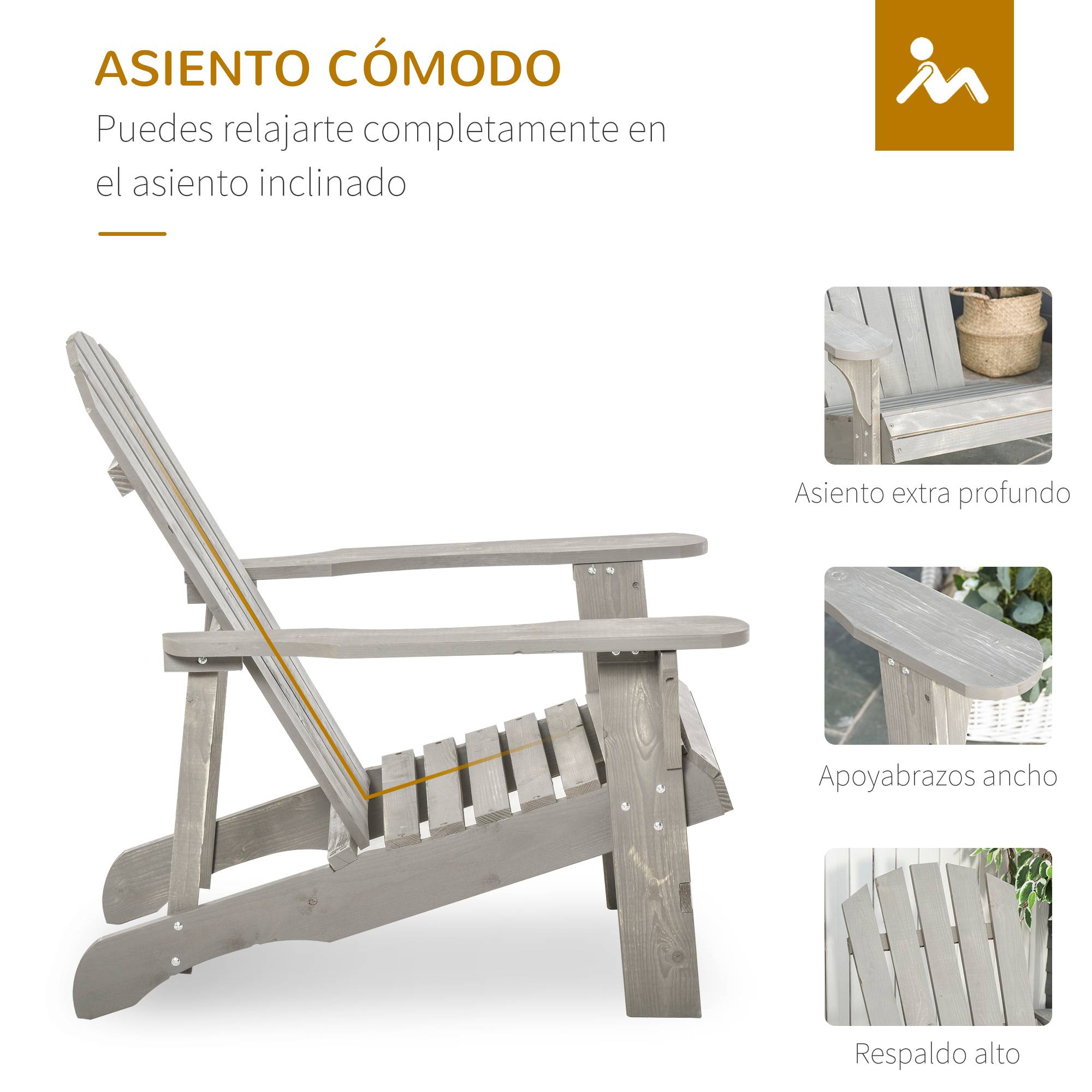 ComfortXL - Fauteuil de jardin bois sapin terrasse dossier incliné extra large 78x89x88 cm gris - ComfortXL Outdoor Living - Image 9