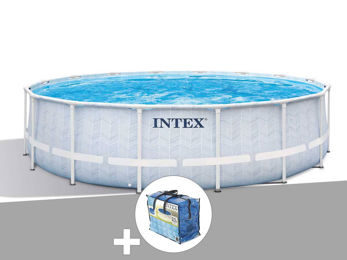 Kit piscine tubulaire Intex Chevron ronde 4,88 x 1,22 m + Bâche à bulles - Image 1