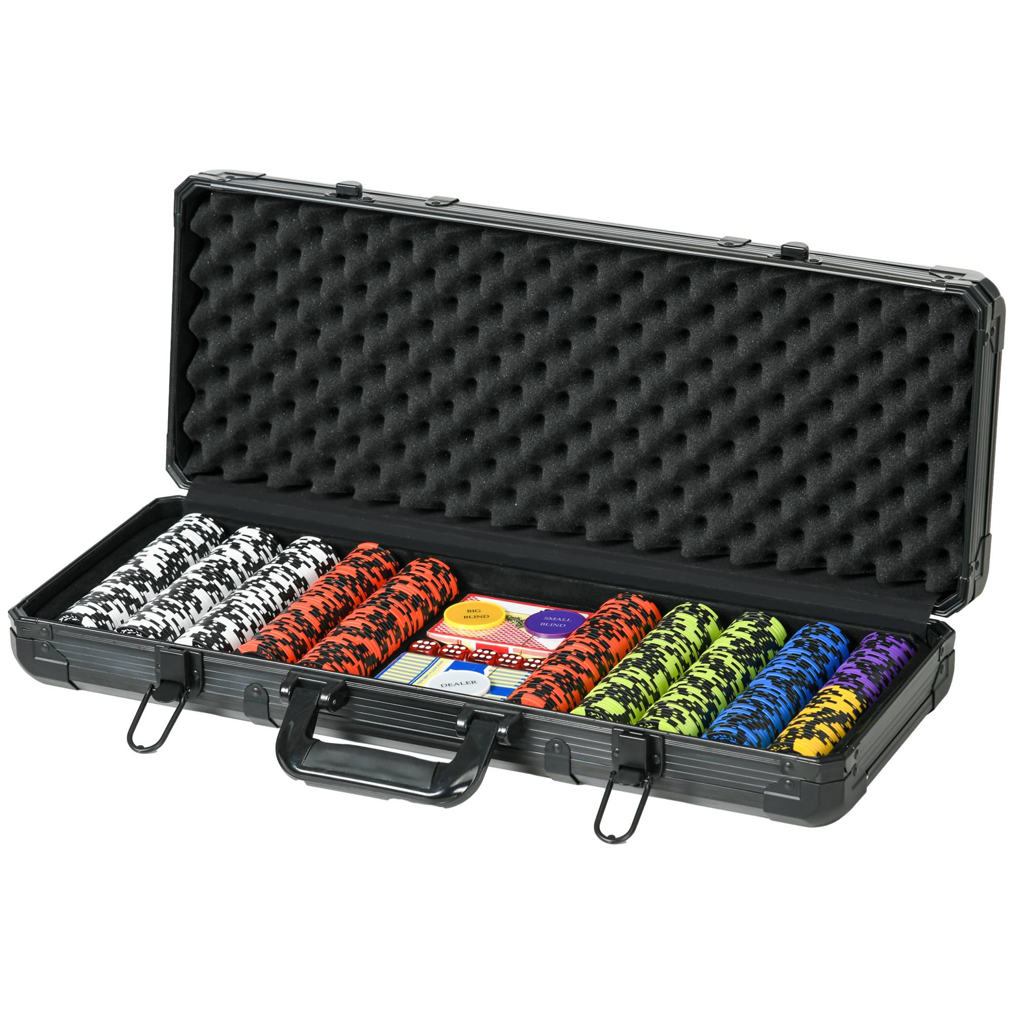 Mallette de Poker Coffret de Poker Complet, avec 500 jetons 5 dés 2 Jeux de Cartes 3 boutons - Image 2