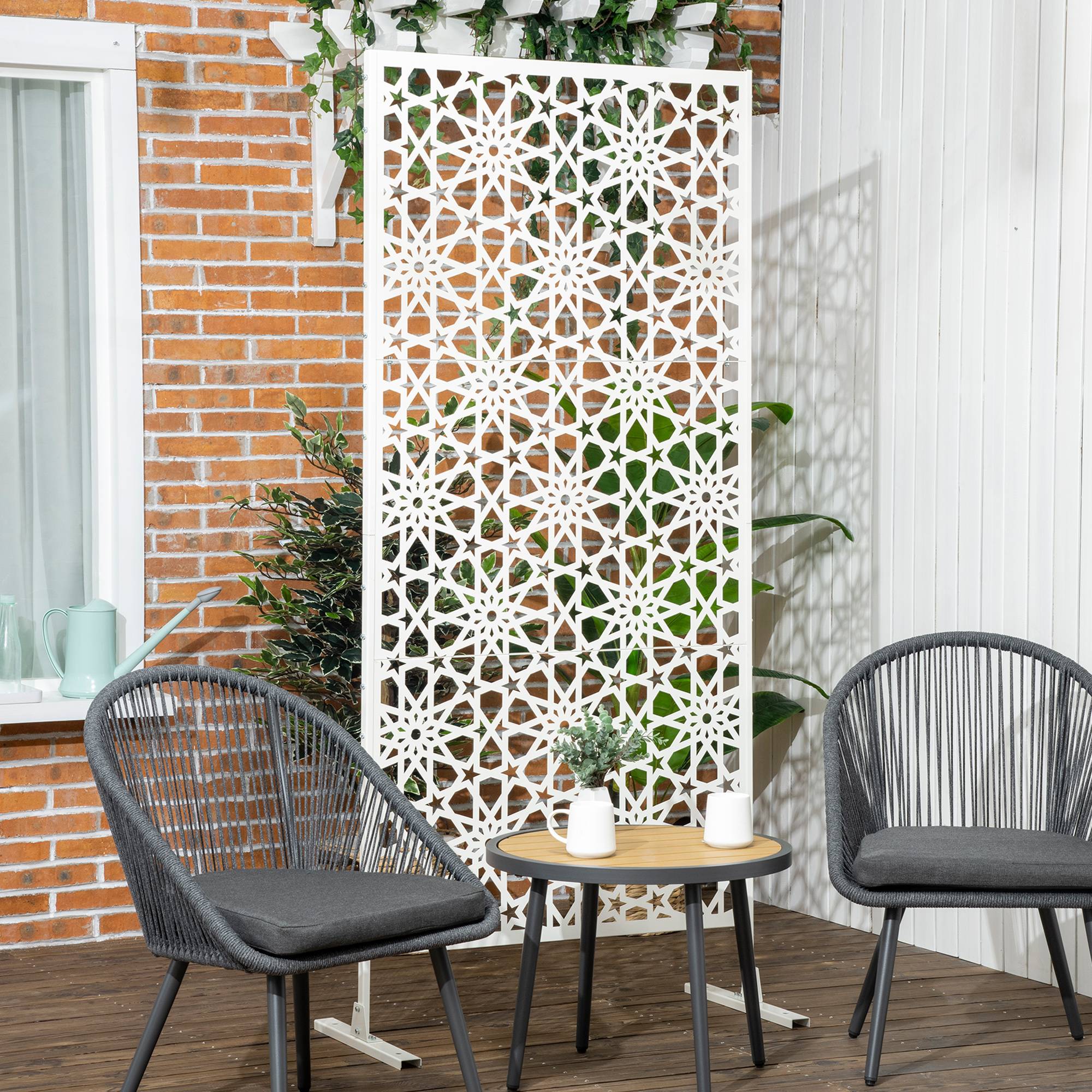 Panneau brise vue décoratif extérieur blanc à motif en métal - 92 x 45 x 198 cm - Image 4