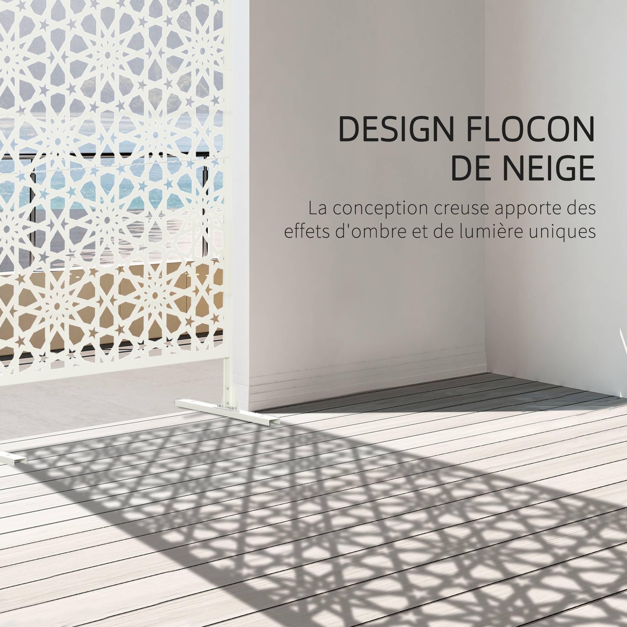 Panneau brise vue décoratif extérieur blanc à motif en métal - 92 x 45 x 198 cm - Image 6