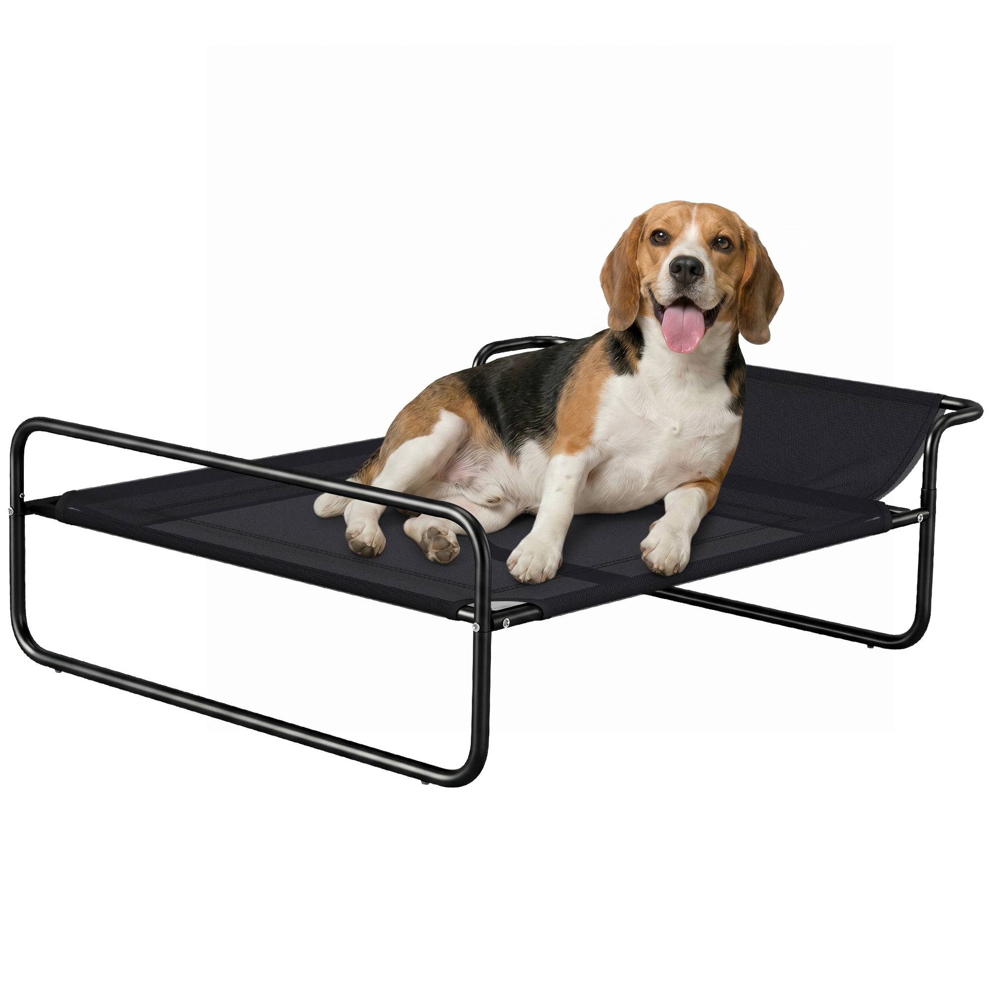 ComfortXL - Lit surélevé pour chien en acier et textilène noir 91 x 69 x 29 cm pour intérieur et extérieur avec appui-tête - Image 2