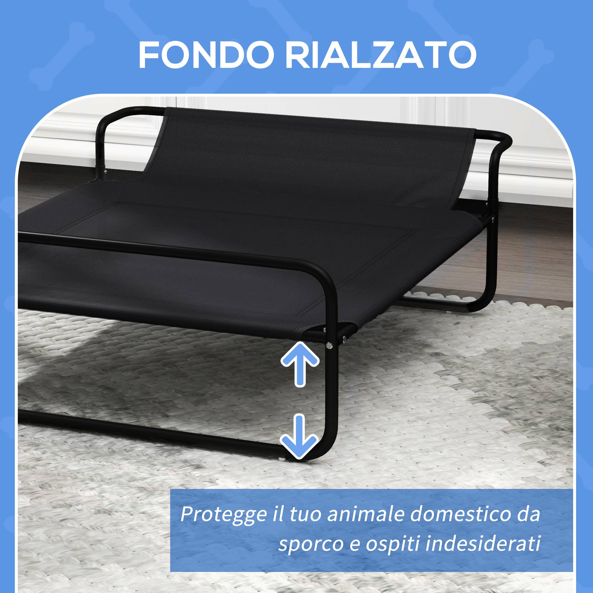 ComfortXL - Lit surélevé pour chien en acier et textilène noir 91 x 69 x 29 cm pour intérieur et extérieur avec appui-tête - Image 7
