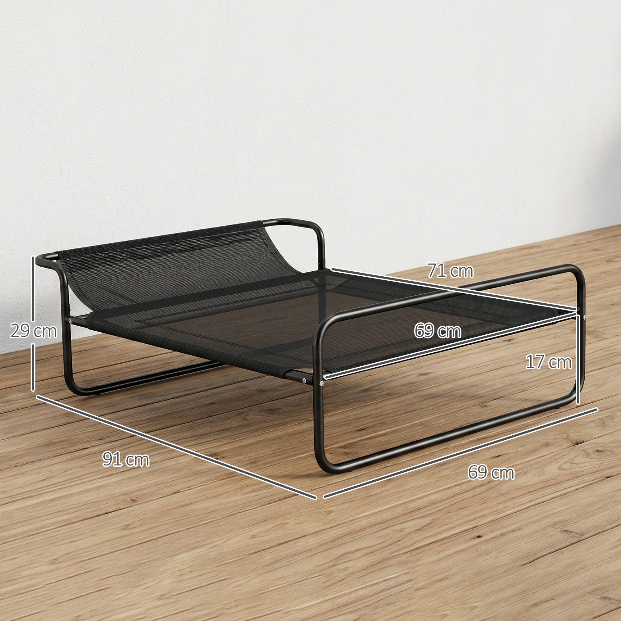 ComfortXL - Lit surélevé pour chien en acier et textilène noir 91 x 69 x 29 cm pour intérieur et extérieur avec appui-tête - Image 3