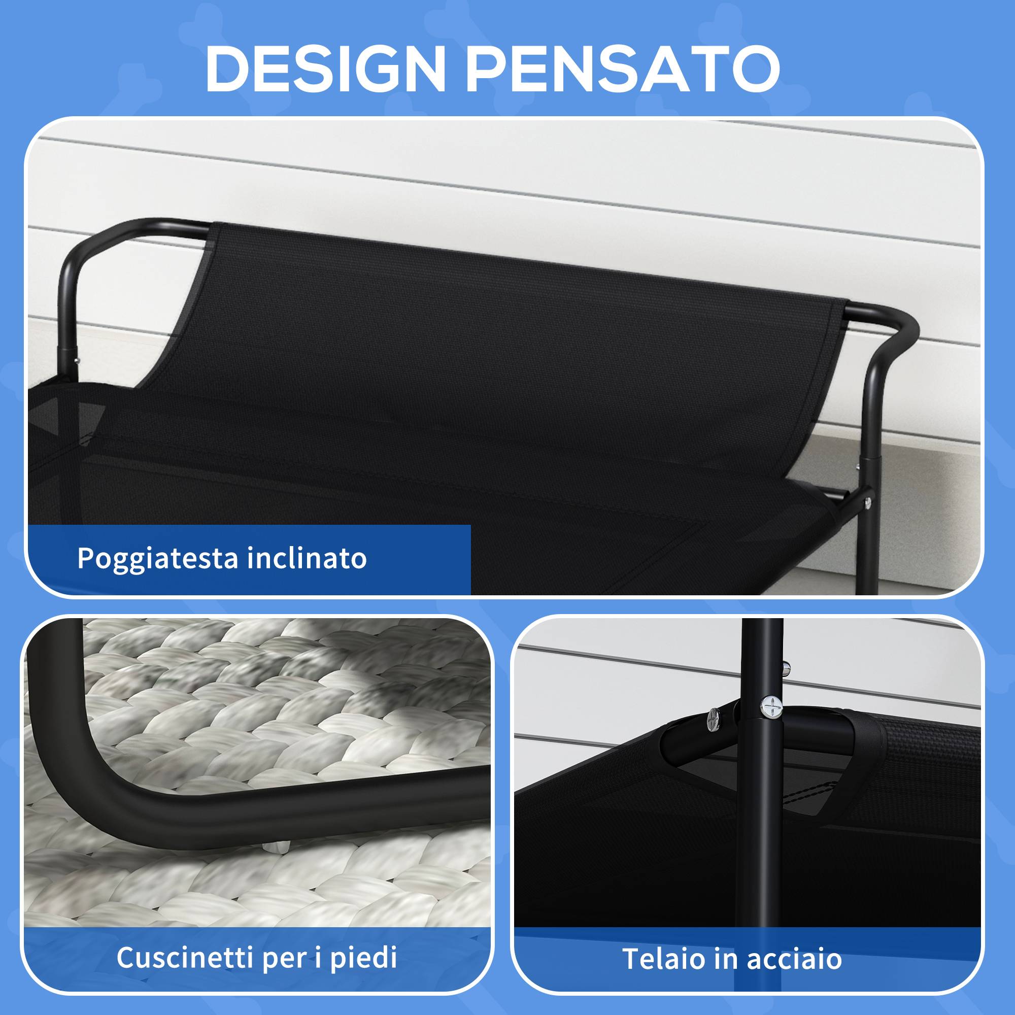 ComfortXL - Lit surélevé pour chien en acier et textilène noir 91 x 69 x 29 cm pour intérieur et extérieur avec appui-tête - Image 6