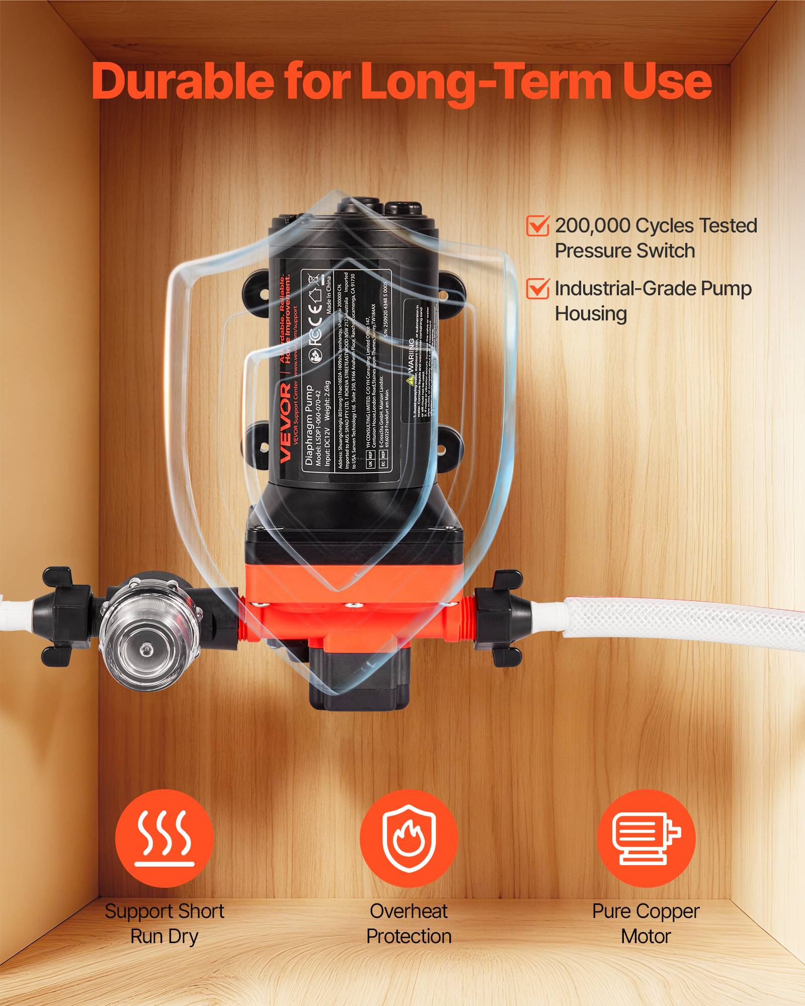Vevor - VEVOR Pompe à Eau Membrane Auto-amorçante 4 Chambres 12 V CC 22,7 L/min 4,8 bar - Image 5