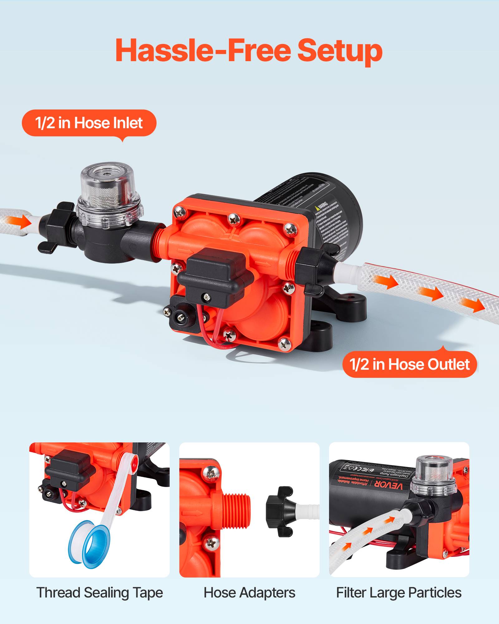 Vevor - VEVOR Pompe à Eau Membrane Auto-amorçante 4 Chambres 12 V CC 22,7 L/min 4,8 bar - Image 4
