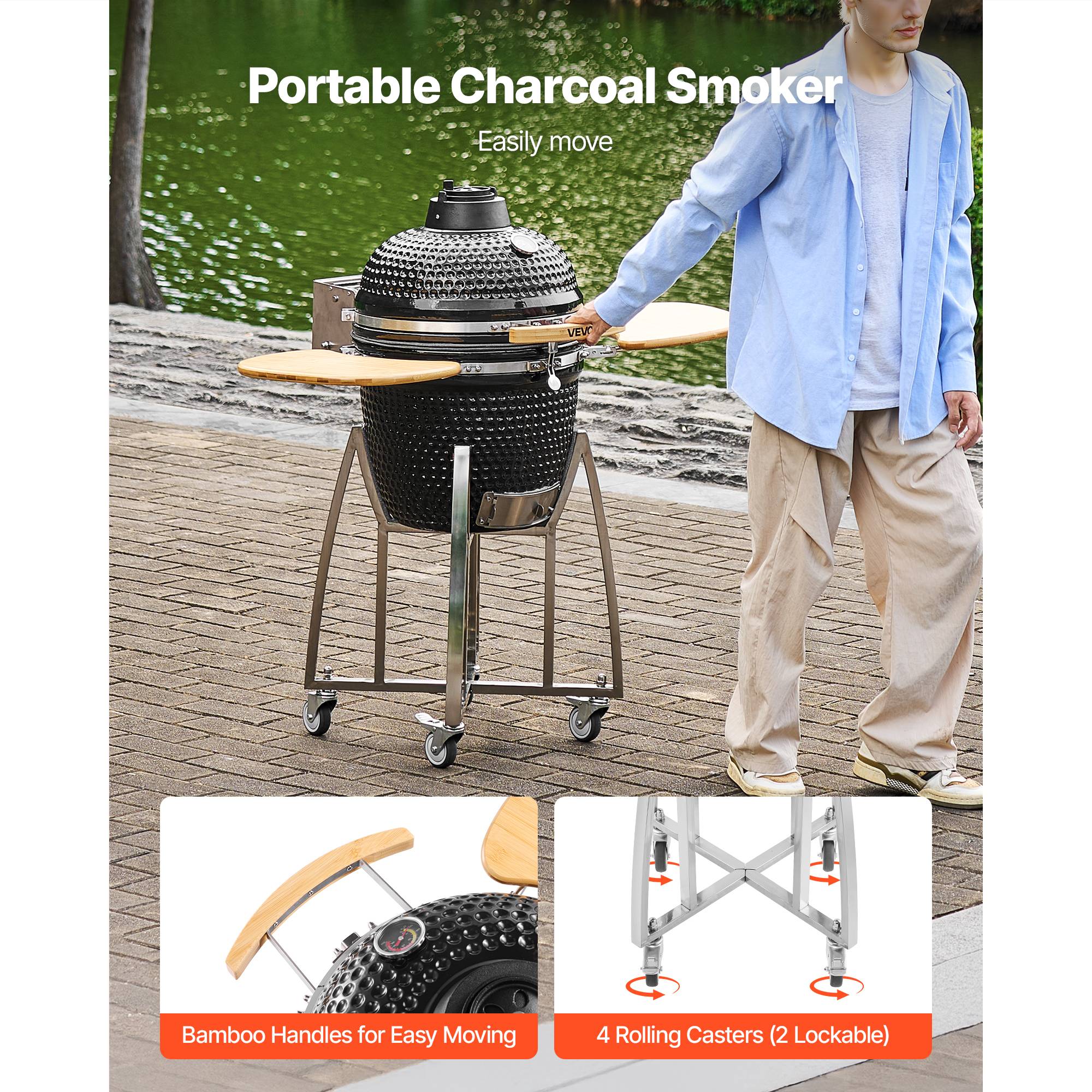Vevor - Vevor Barbecue Kamado À Charbon Fumoir À Charbon Céramique Mobile 45 Cm 4 Roues - Image 2