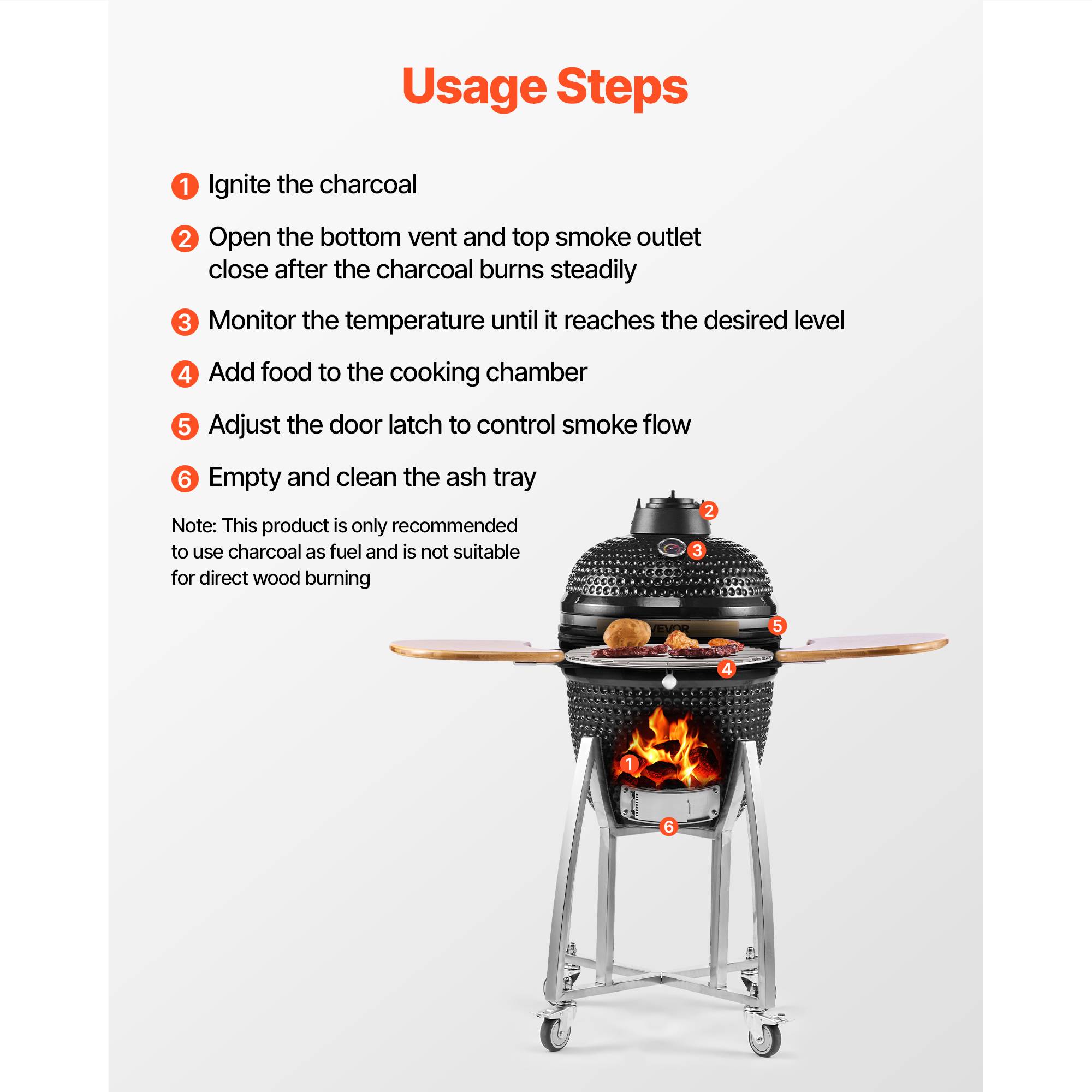 Vevor - Vevor Barbecue Kamado À Charbon Fumoir À Charbon Céramique Mobile 45 Cm 4 Roues - Image 5