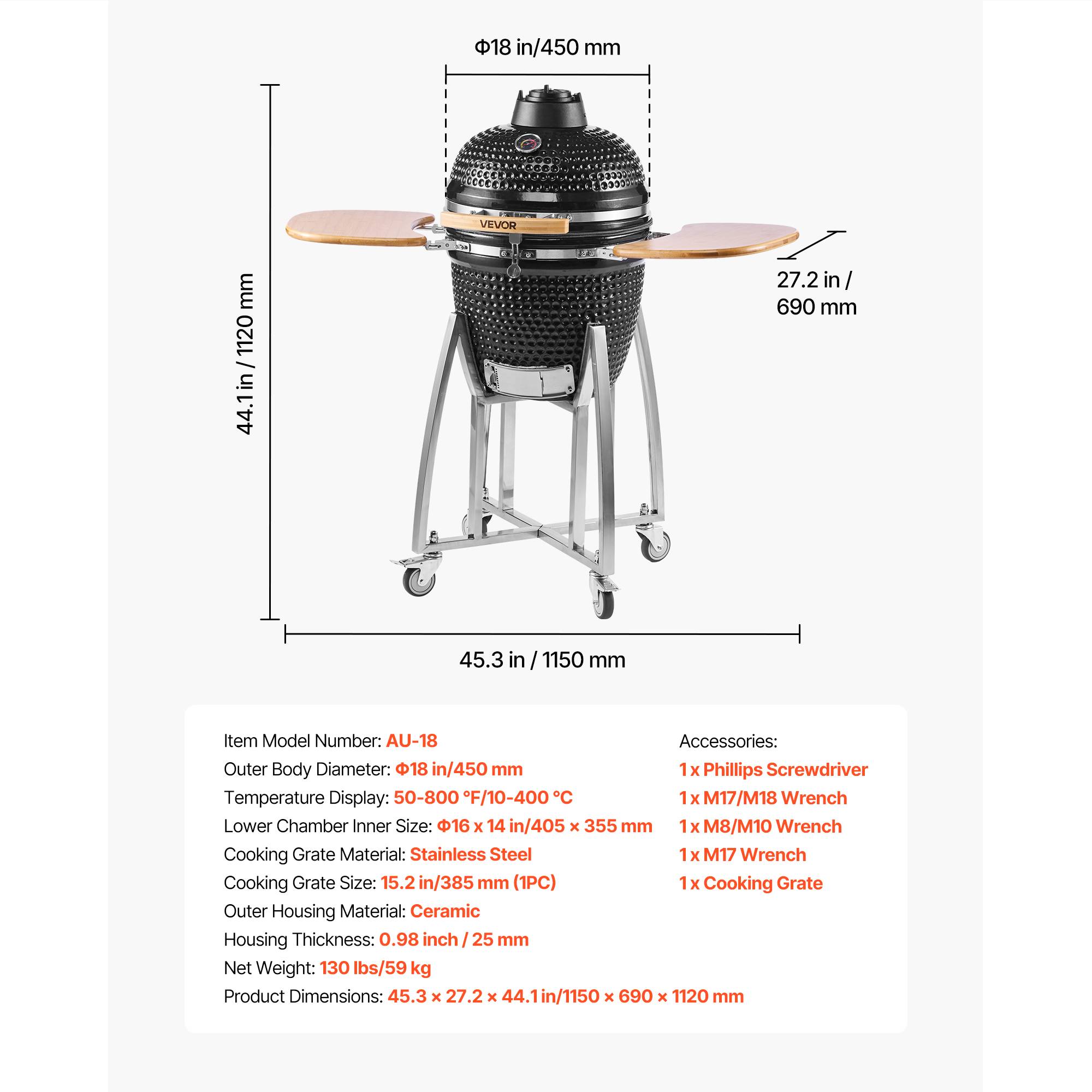 Vevor - Vevor Barbecue Kamado À Charbon Fumoir À Charbon Céramique Mobile 45 Cm 4 Roues - Image 6
