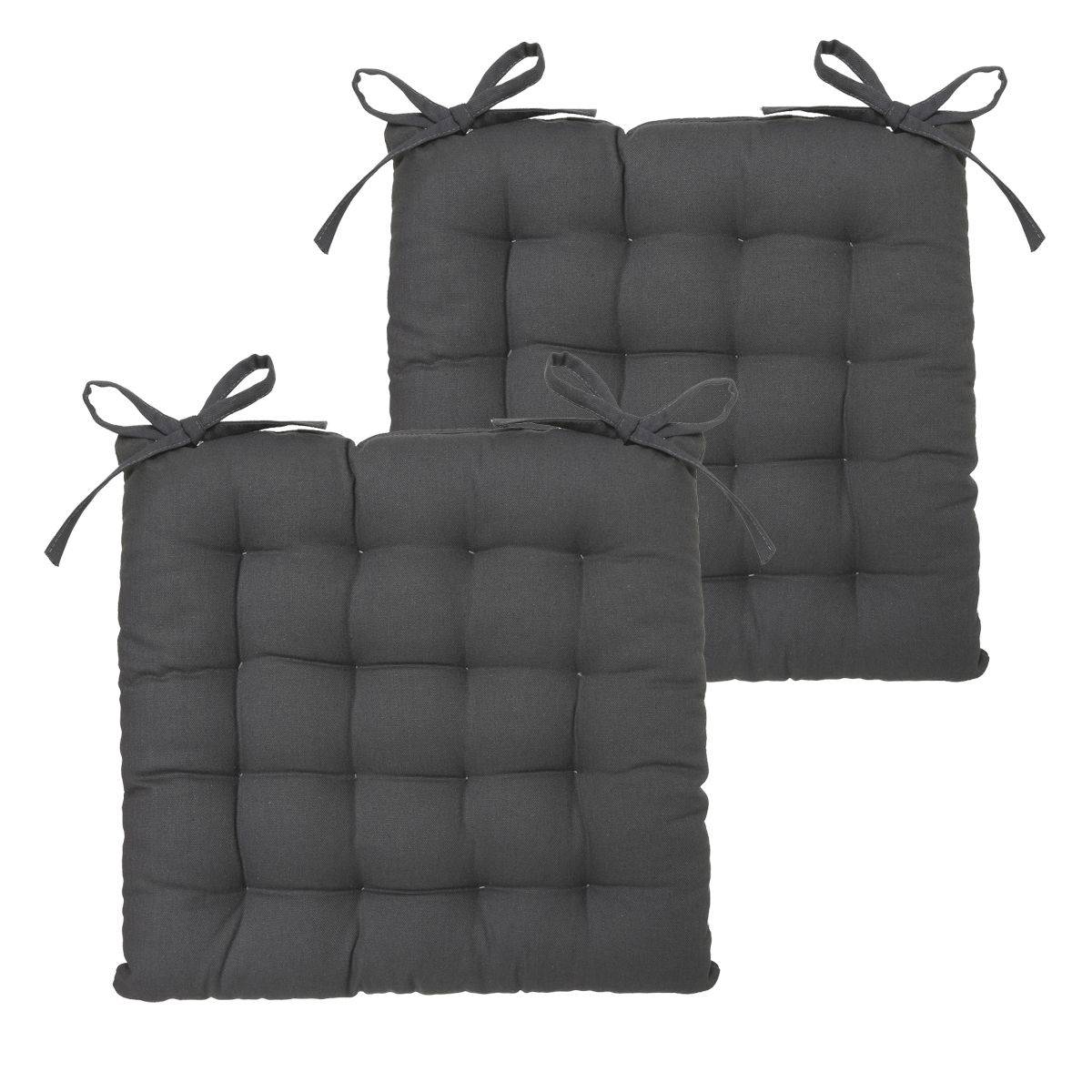 Lot de 2 Galettes de chaise en Coton Gris foncé 38 x 38 cm - Image 1