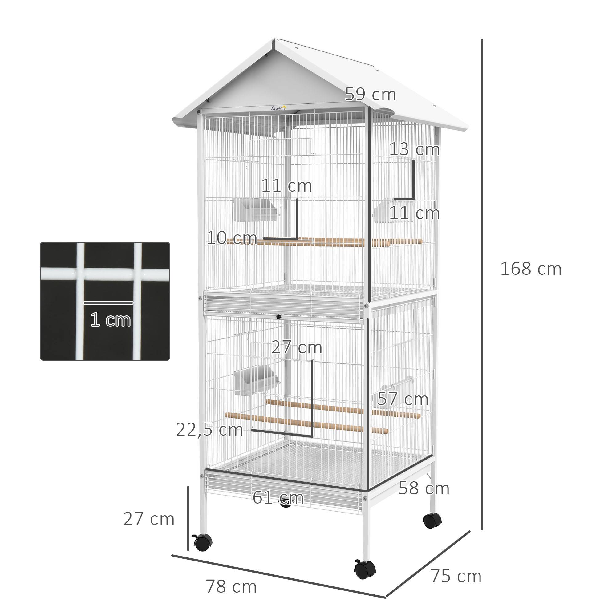 Volière cage à oiseaux sur roulettes design maison mangeoires perchoirs portes plateaux excréments amovibles métal - Image 5