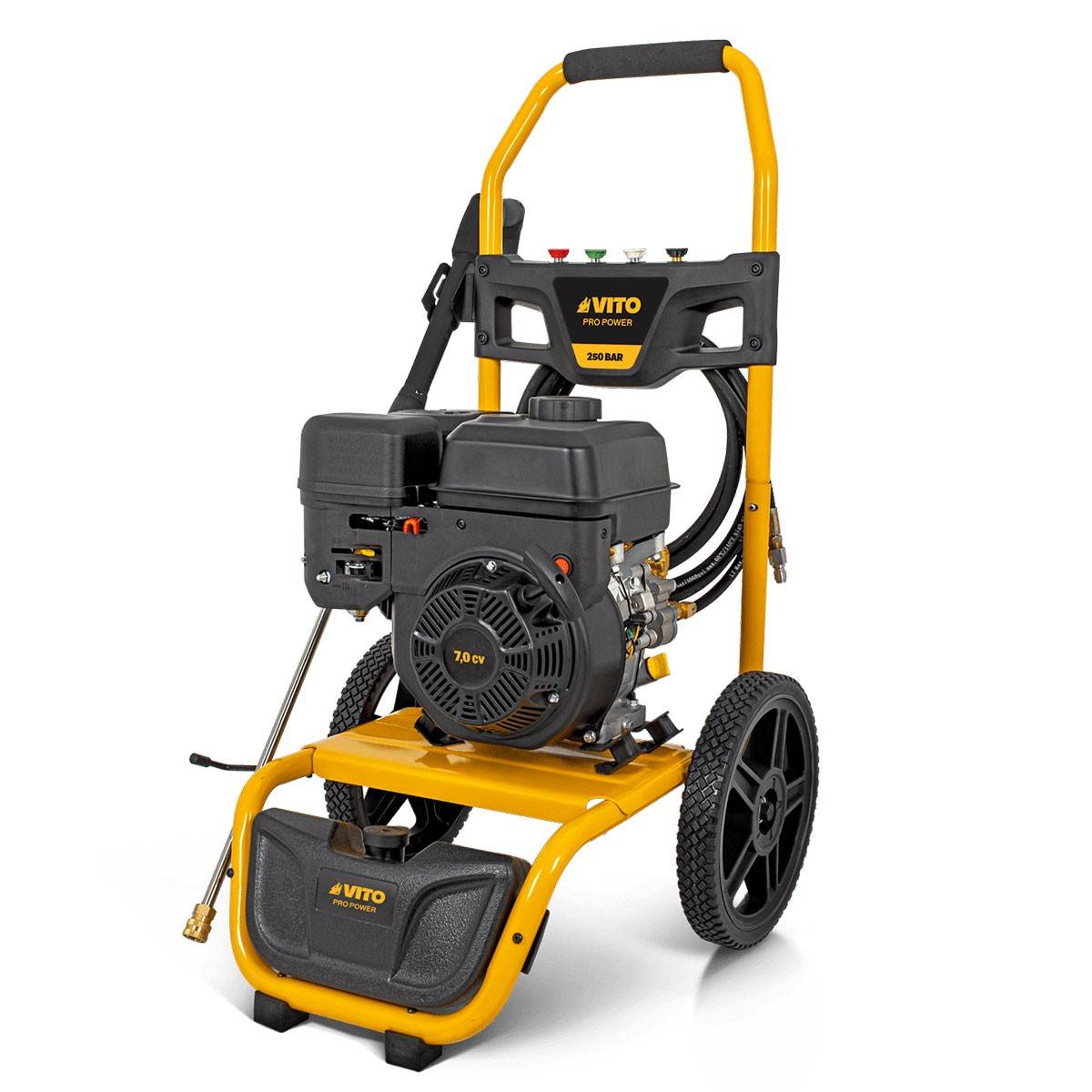 Nettoyeur haute pression thermique 250 bar Moteur 207CC 7CV 5.2KW Tuyau HP 8mètres 4 buses VITO - Image 1