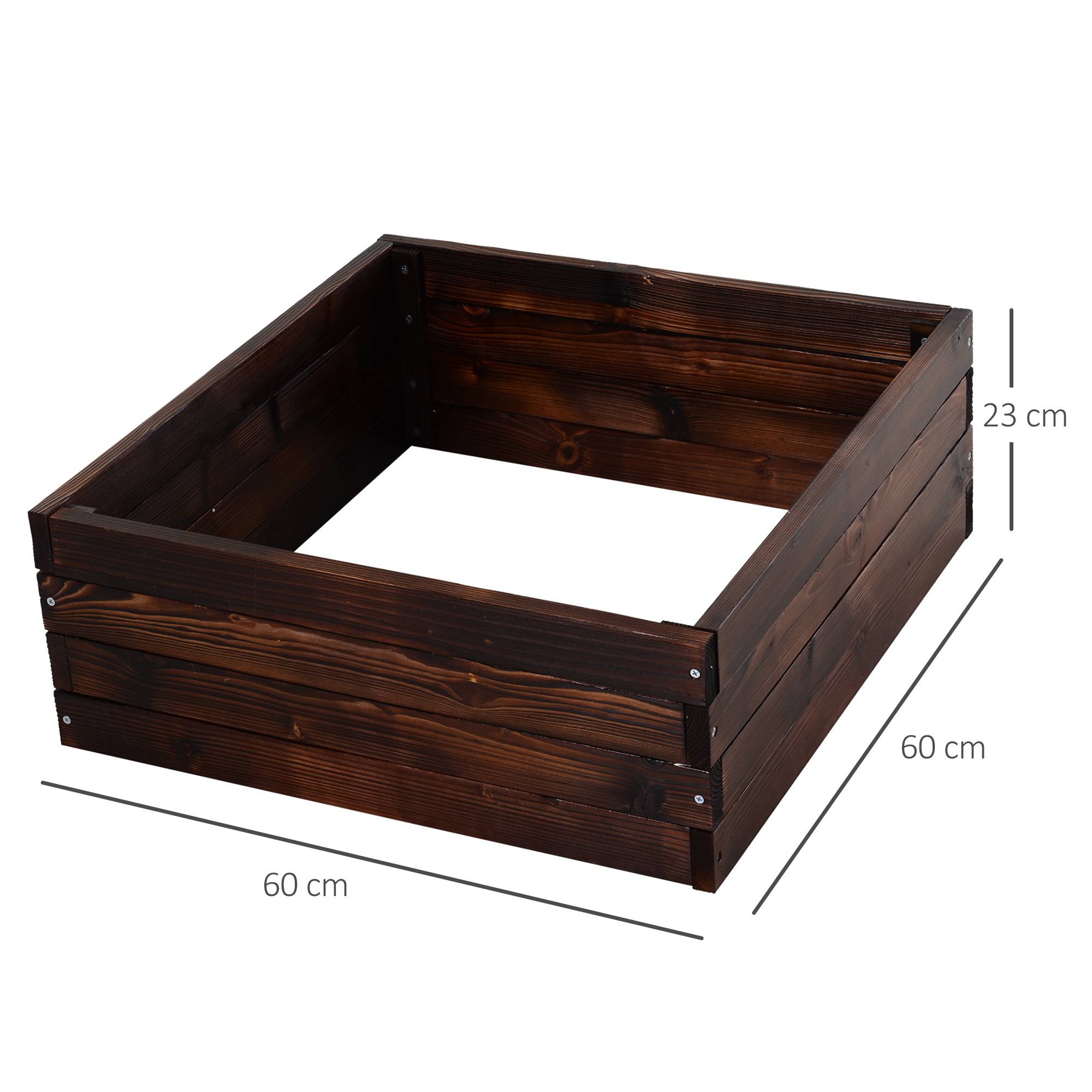 Bac de jardin en bois massif, brun foncé, 60 x 60 x 23 cm - PANGIVO - Image 3