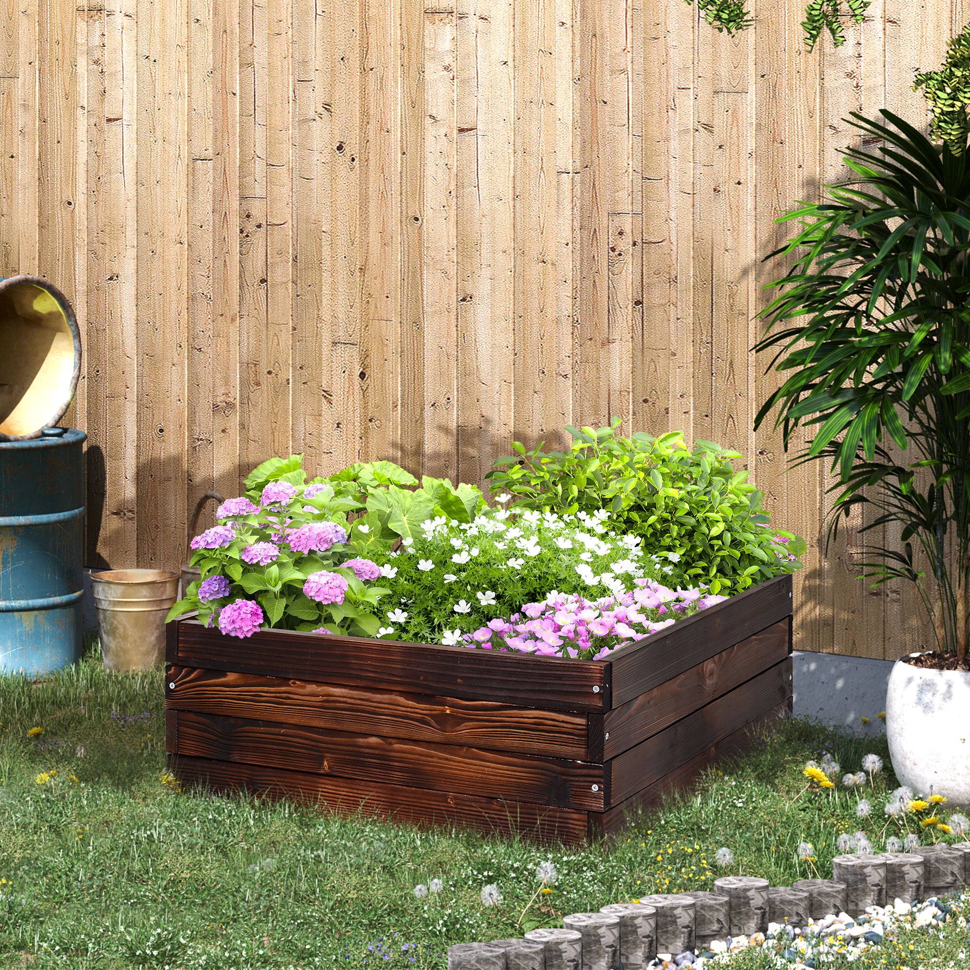 Bac de jardin en bois massif, brun foncé, 60 x 60 x 23 cm - PANGIVO - Image 2