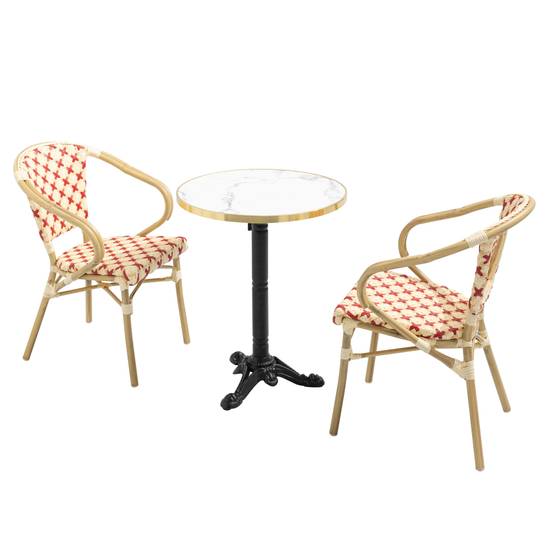 Oviala - Ensemble table de terrasse marbre blanc et 2 chaises rouge Montmartre - Oviala - Image 6