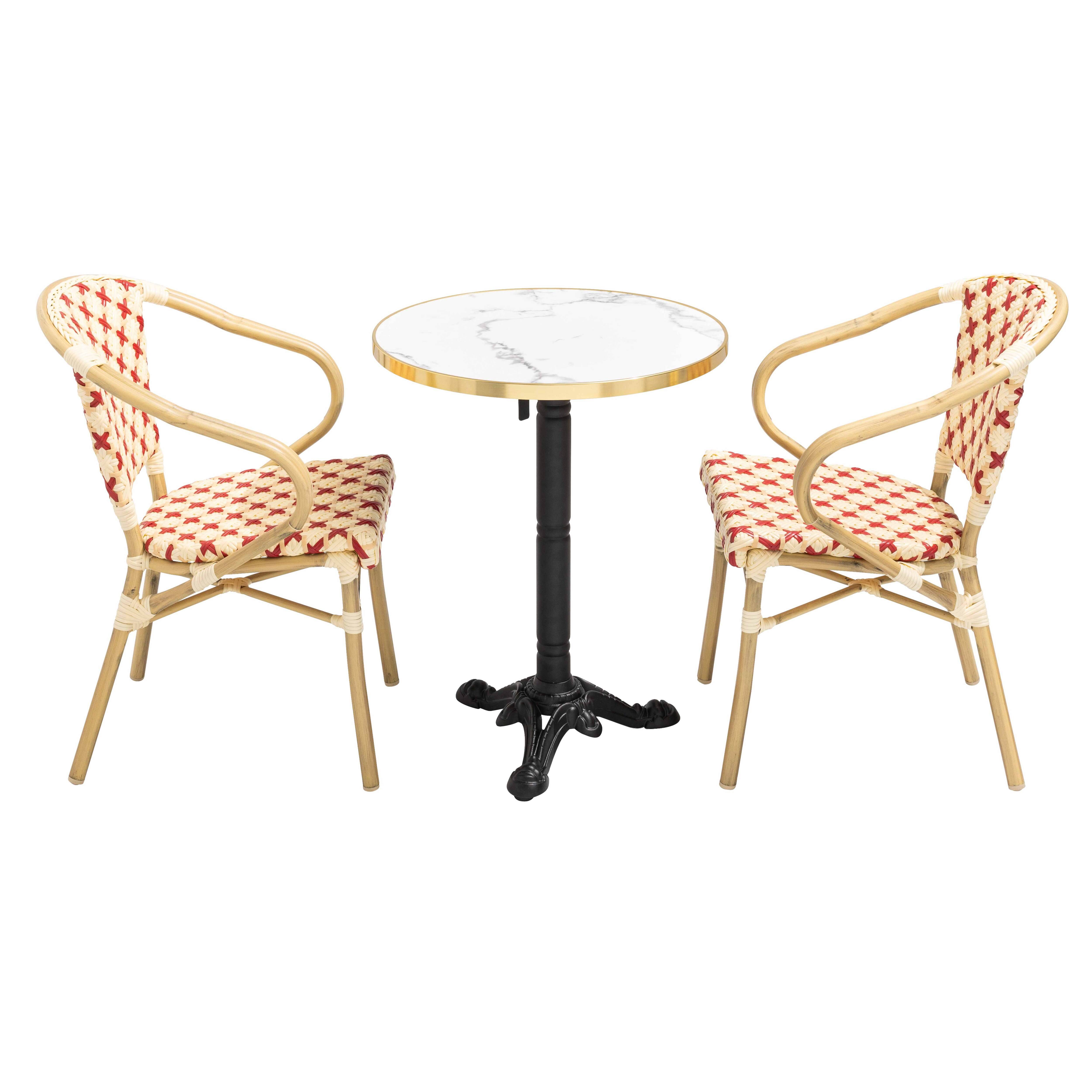 Oviala - Ensemble table de terrasse marbre blanc et 2 chaises rouge Montmartre - Oviala - Image 1
