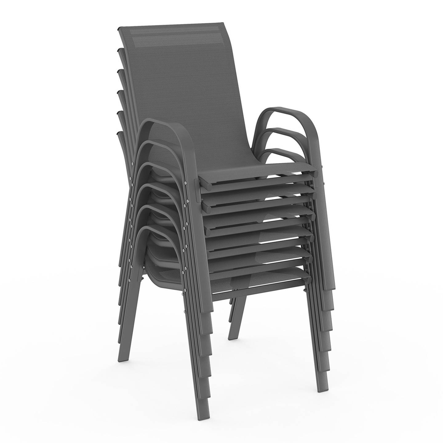Salon de jardin MADRID table extensible plateau gris 135-270 CM et 12 chaises empilables gris anthracite - Image 5