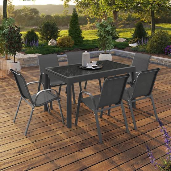 Salon de jardin MADRID table extensible plateau gris 135-270 CM et 12 chaises empilables gris anthracite - Image 4
