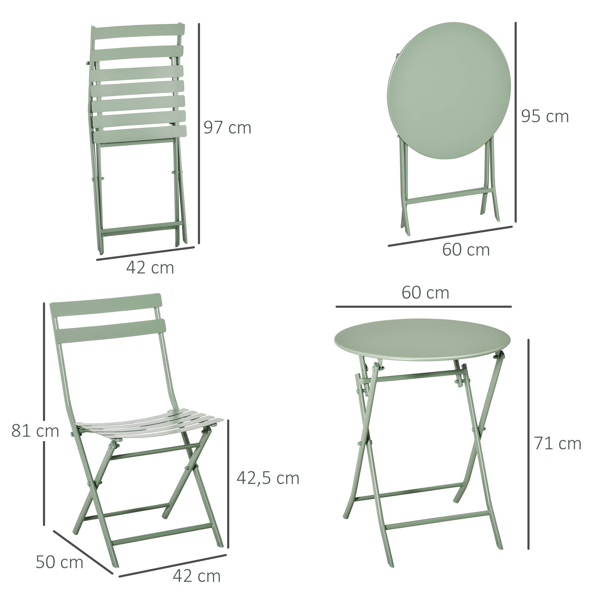Outsunny - Ensemble table bistrot avec 2 chaises pliantes Ø60cm salon jardin 2p métal thermolaqué vert - Outsunny - Image 3