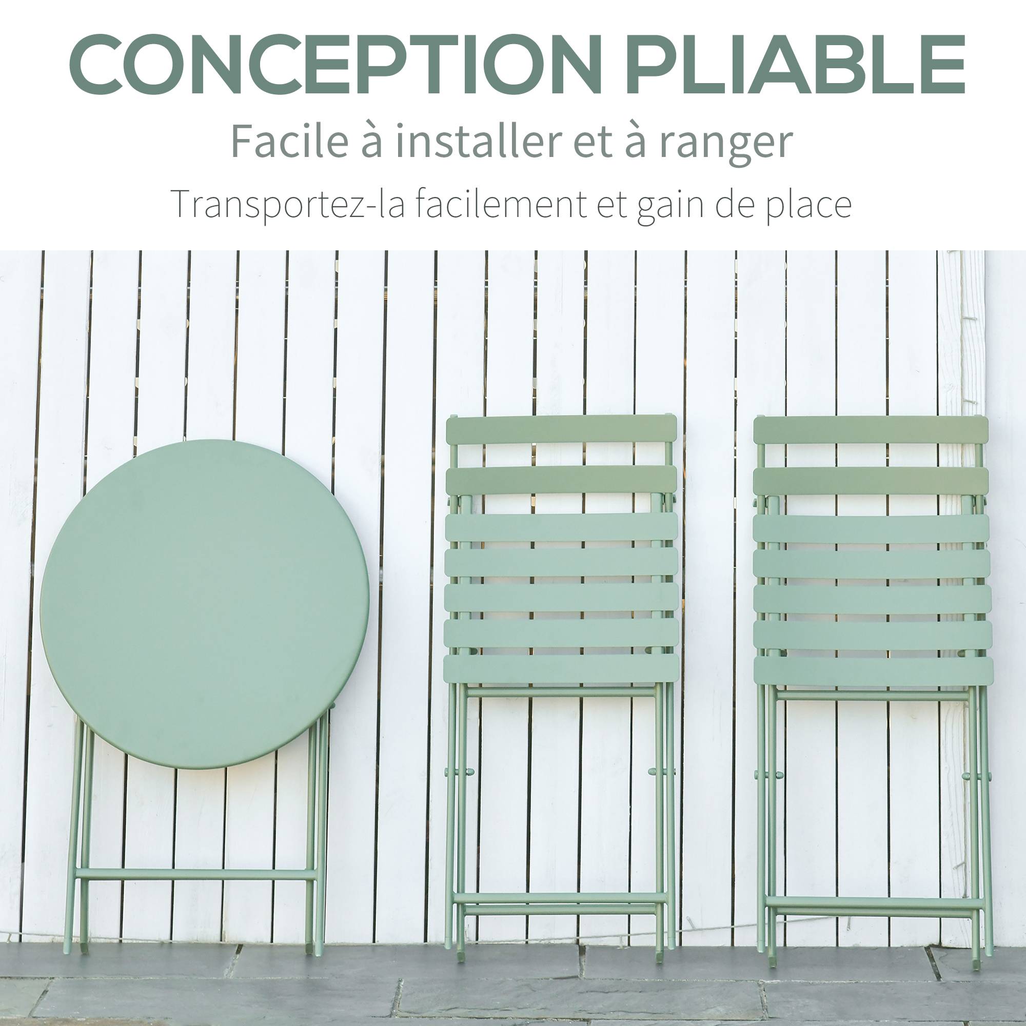 Outsunny - Ensemble table bistrot avec 2 chaises pliantes Ø60cm salon jardin 2p métal thermolaqué vert - Outsunny - Image 4