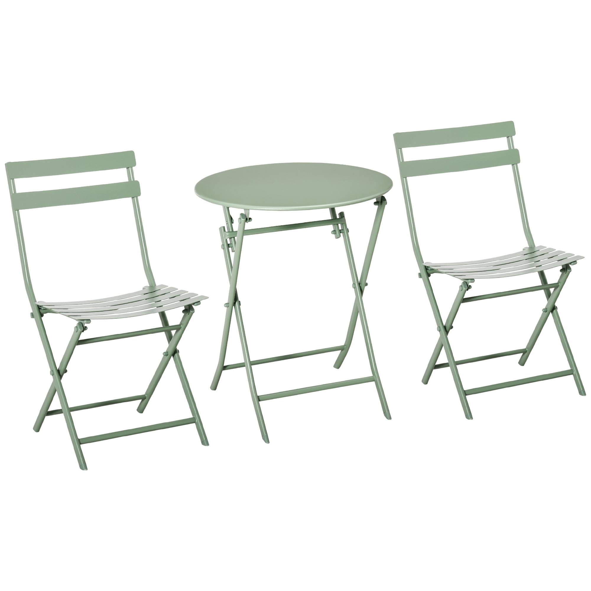 Outsunny - Ensemble table bistrot avec 2 chaises pliantes Ø60cm salon jardin 2p métal thermolaqué vert - Outsunny - Image 1