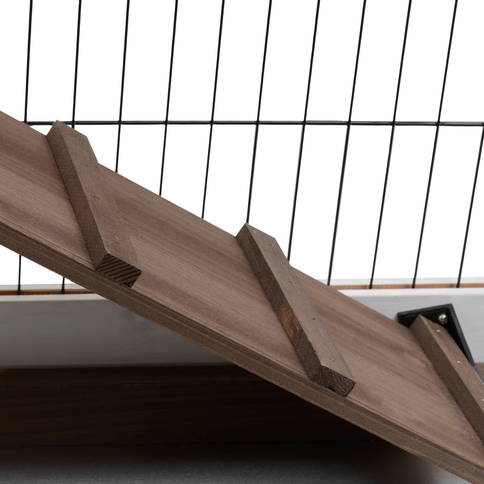 Clapier en bois à roulettes, avec plateaux et maison amovibles, 110 x 50 x 88 cm, marron et blanc - Image 9