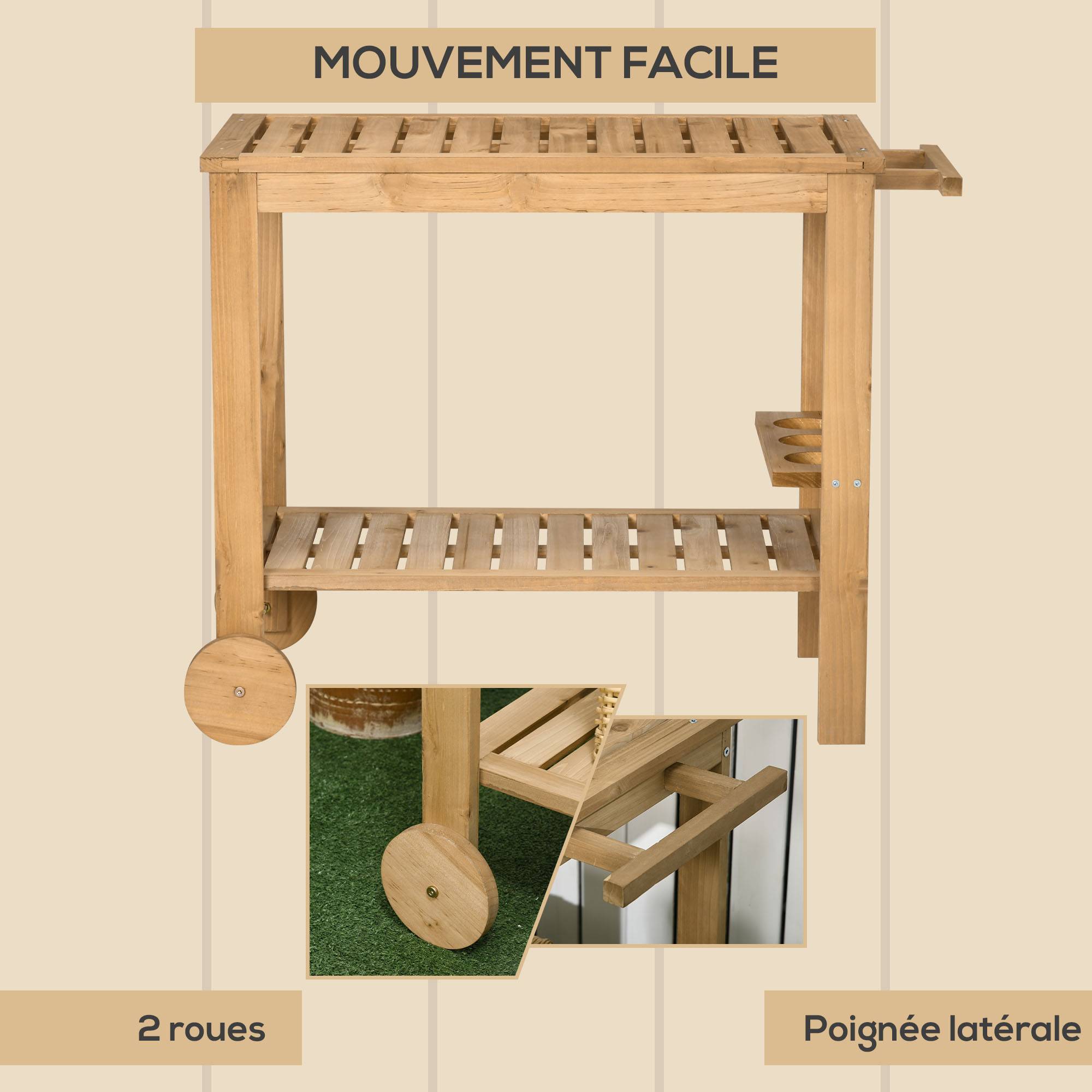 Desserte de jardin bois naturel 95 x 47 x 74 cm - PANGIVO - Image 7
