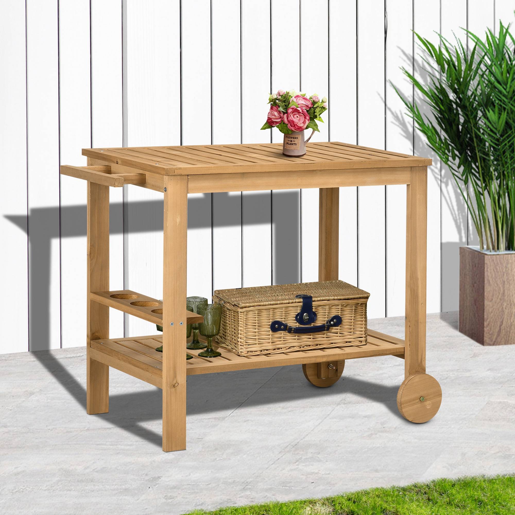Desserte de jardin bois naturel 95 x 47 x 74 cm - PANGIVO - Image 4