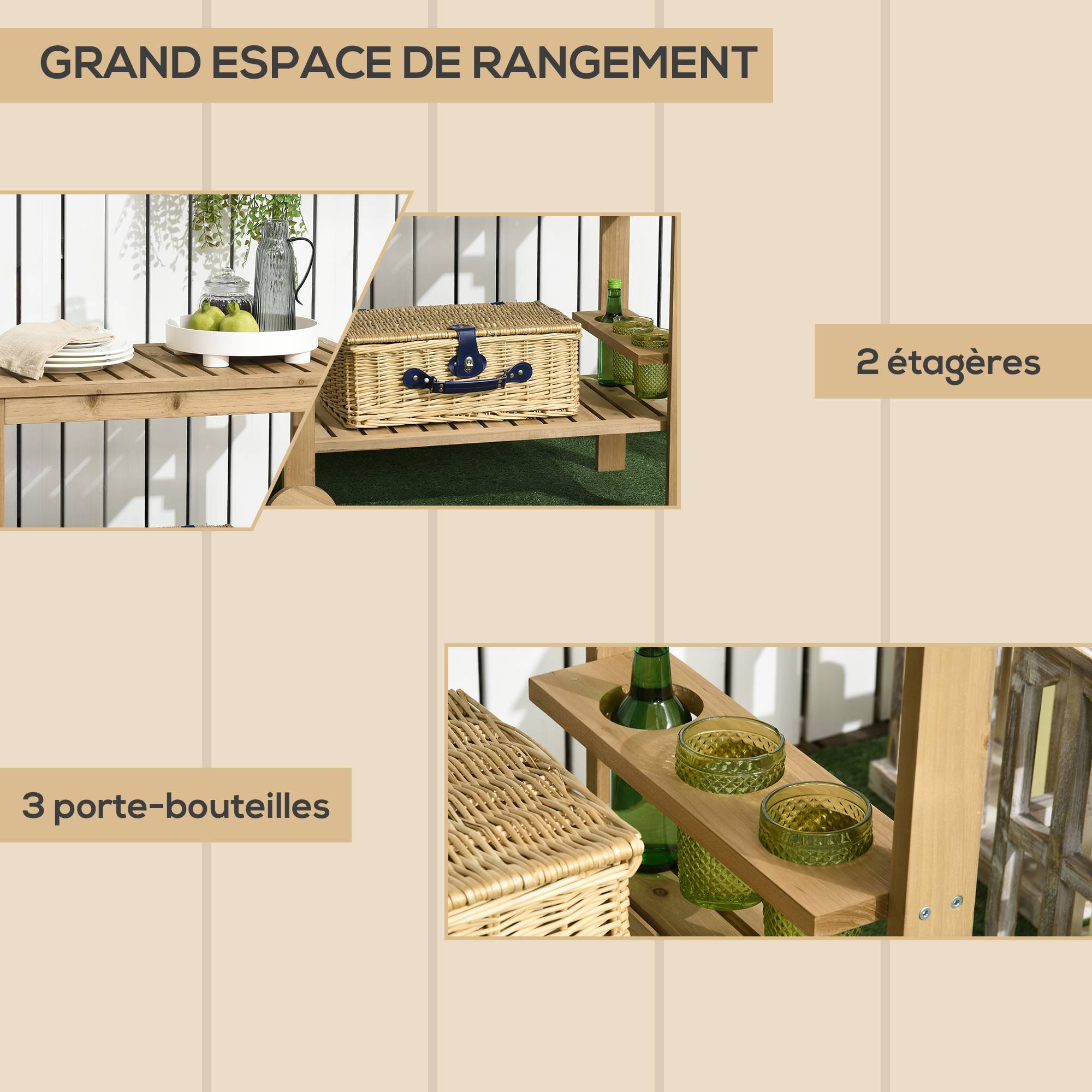 Desserte de jardin bois naturel 95 x 47 x 74 cm - PANGIVO - Image 6