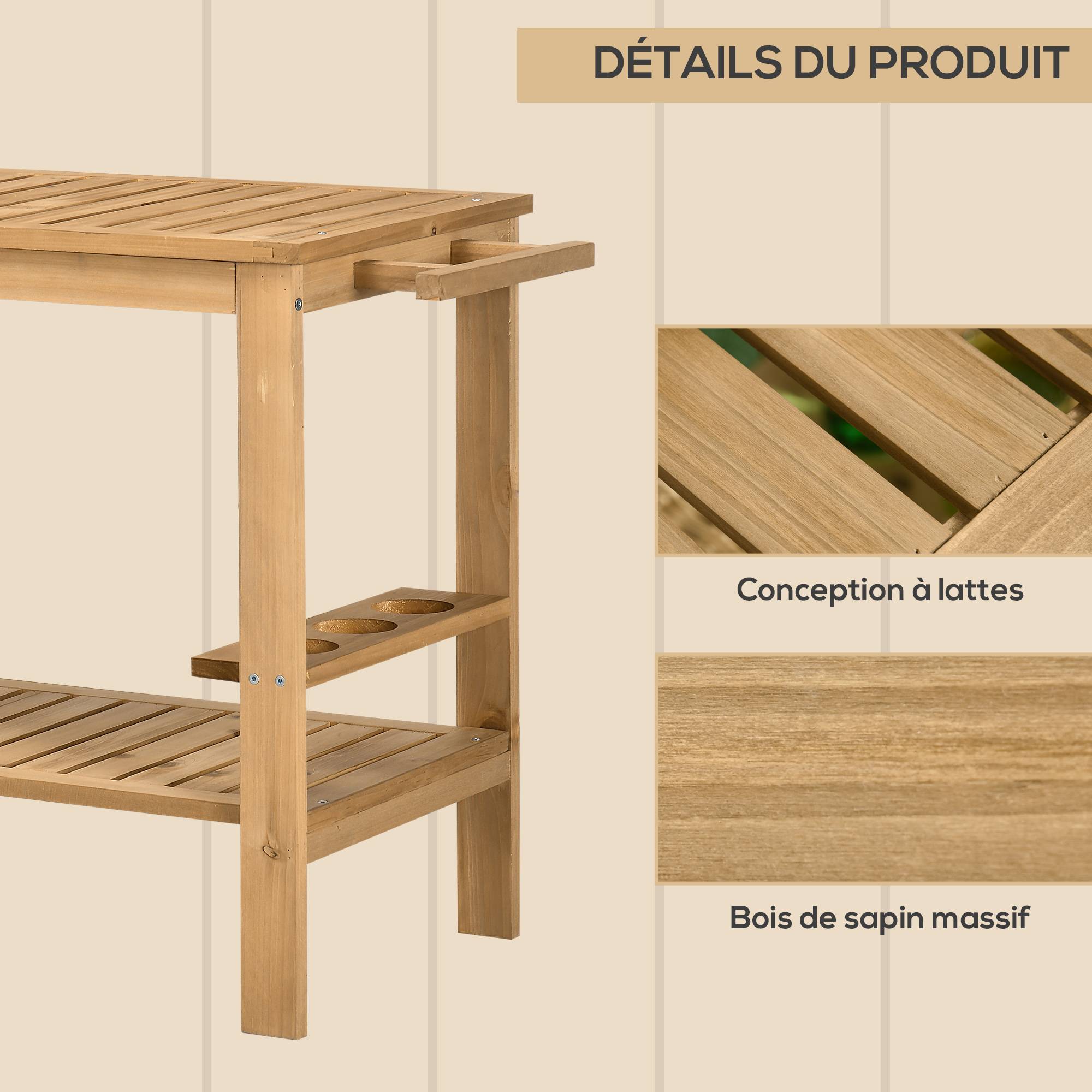Desserte de jardin bois naturel 95 x 47 x 74 cm - PANGIVO - Image 8