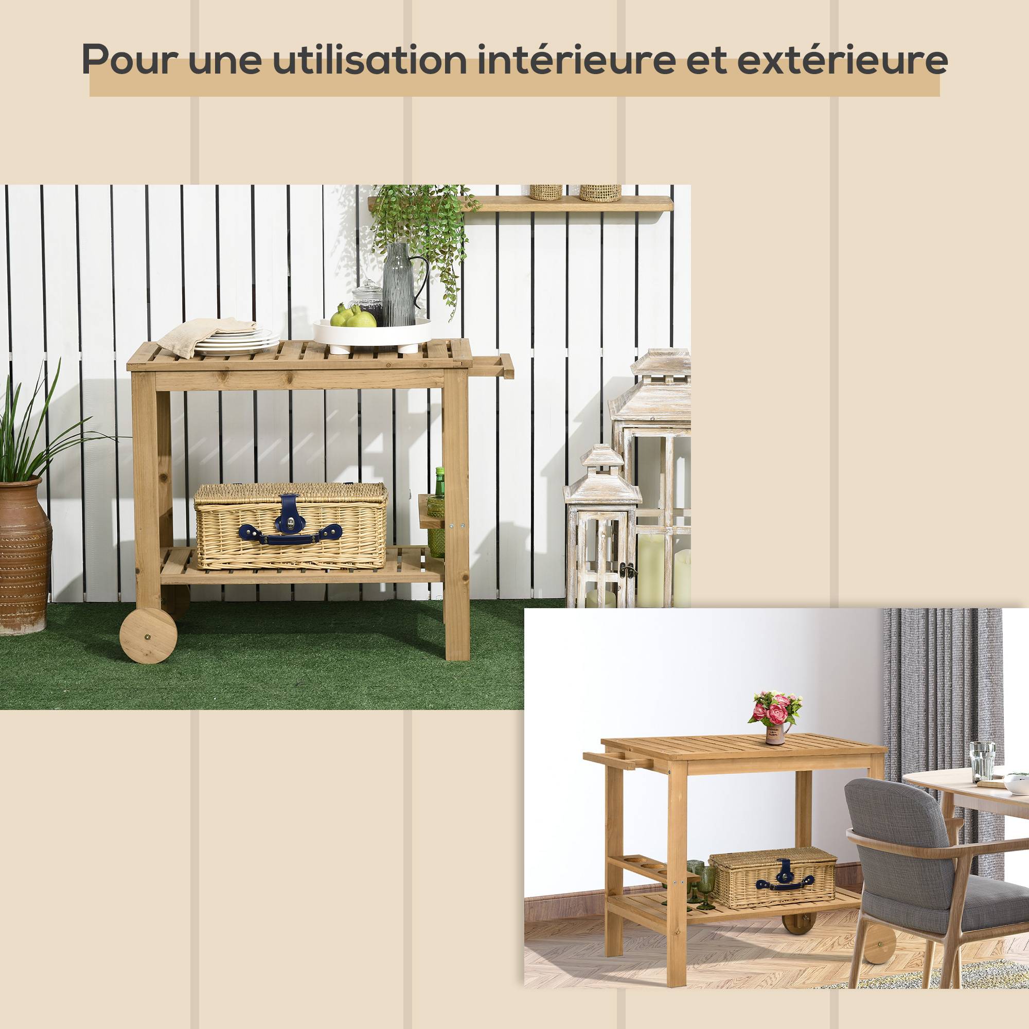 Desserte de jardin bois naturel 95 x 47 x 74 cm - PANGIVO - Image 9