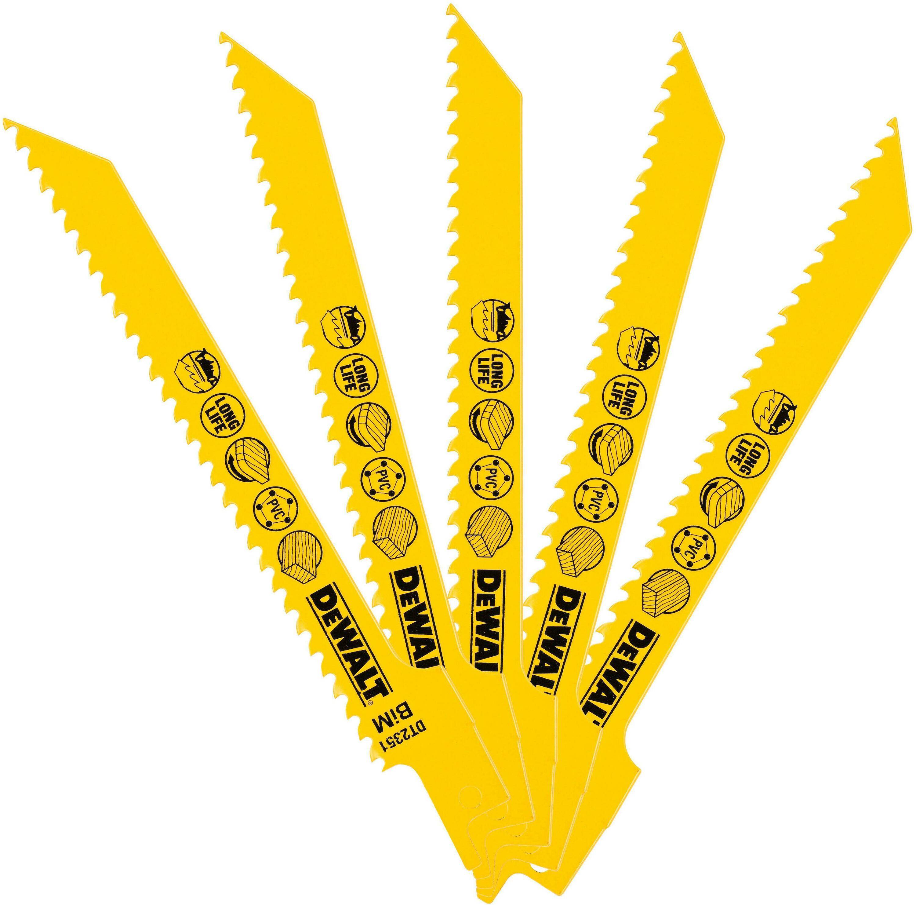 5 Lames Récipro BiM pour bois - 152 mm - DEWALT - DT2351 - Image 1