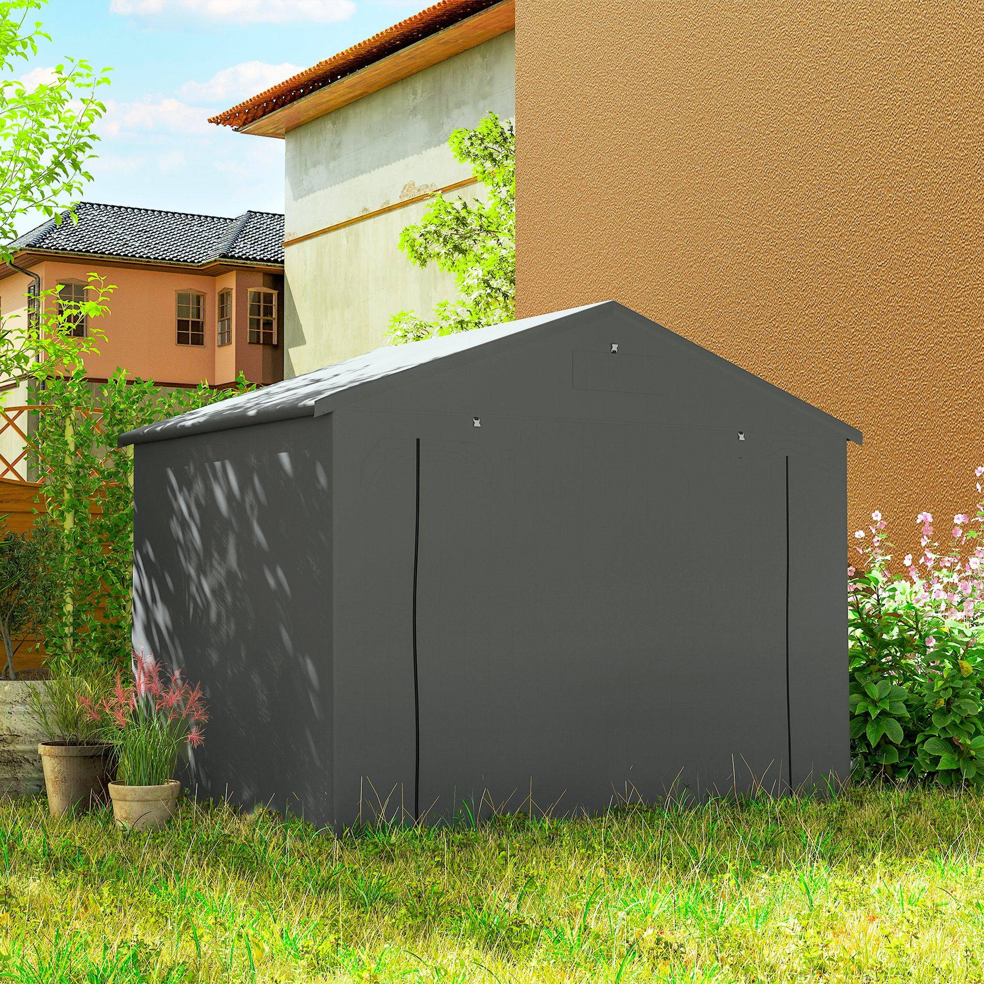 ComfortXL - Tente garage acier PE gris foncé 247 x 180 x 202 cm vélos outils protection pluie UV - ComfortXL Outdoor Living - Image 10