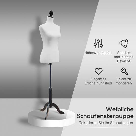 Torse de mannequin, buste de couture, mannequin de vitrine, mousse, bois, métal, blanc - Image 6