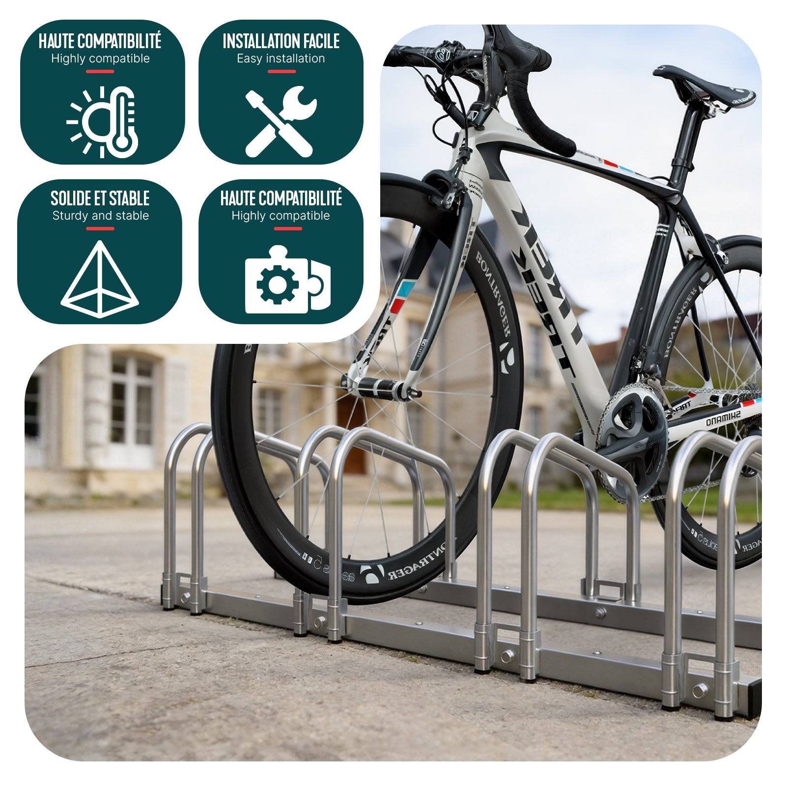 Râtelier range vélos - Support pour 4 vélos - Mural ou au sol - Porte-vélo en acier revêtu - VOUNOT® - Image 7