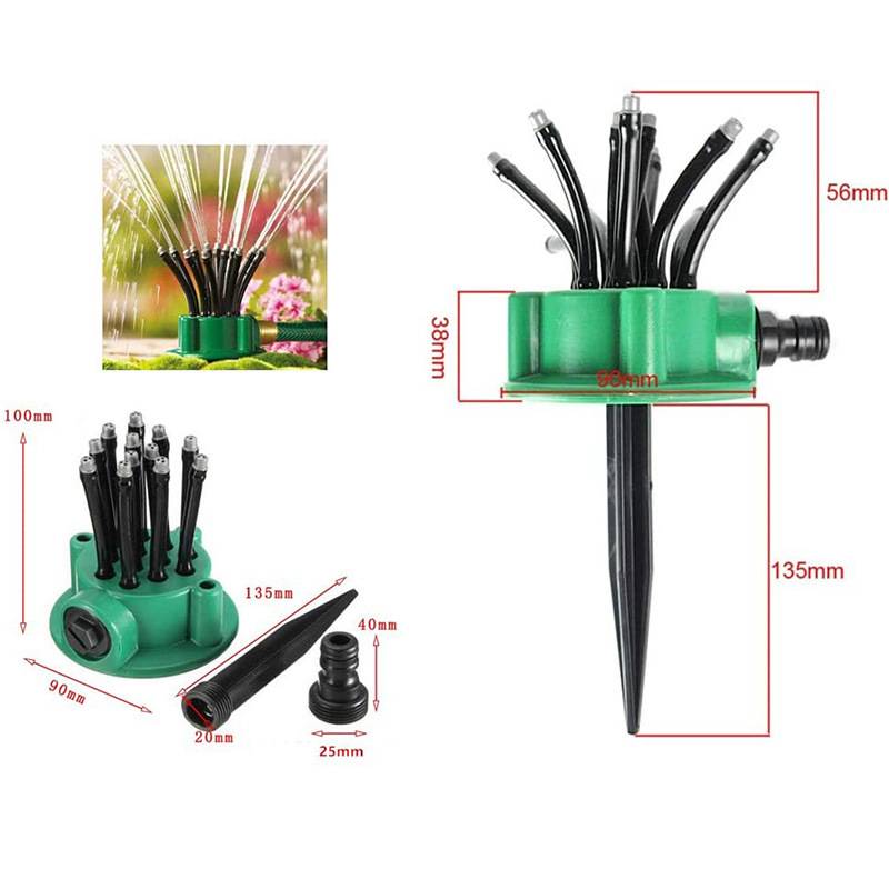 Arroseur de jardin automatique multi-têtes à 360 degrés, système d'arrosage de jardin de pelouse, outil d'irrigation de jardin, 9CM*10CM, vert-Lytech - Image 9
