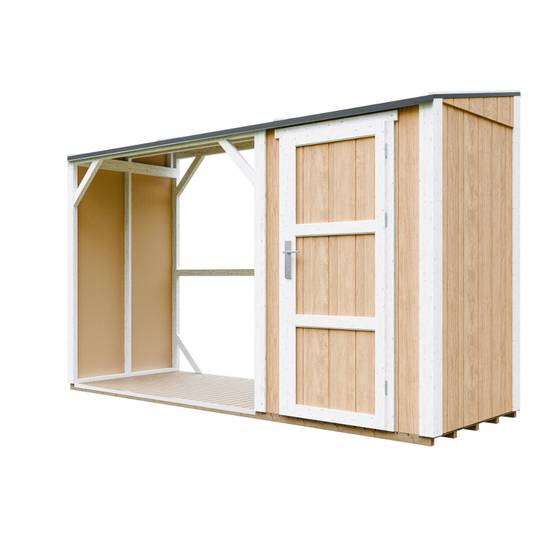 Timbela - Abri à bûches avec remise - 4,14 m² - 345x120xH220 cm - Abri pour bois de chauffage avec rangement - 10 mm d’épaisseur - M985-HARVEST HONEY - Timbela - Image 4