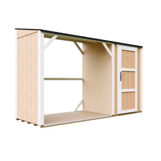 Timbela - Abri à bûches avec remise - 4,14 m² - 345x120xH220 cm - Abri pour bois de chauffage avec rangement - 10 mm d’épaisseur - M985-HARVEST HONEY - Timbela - Image 3