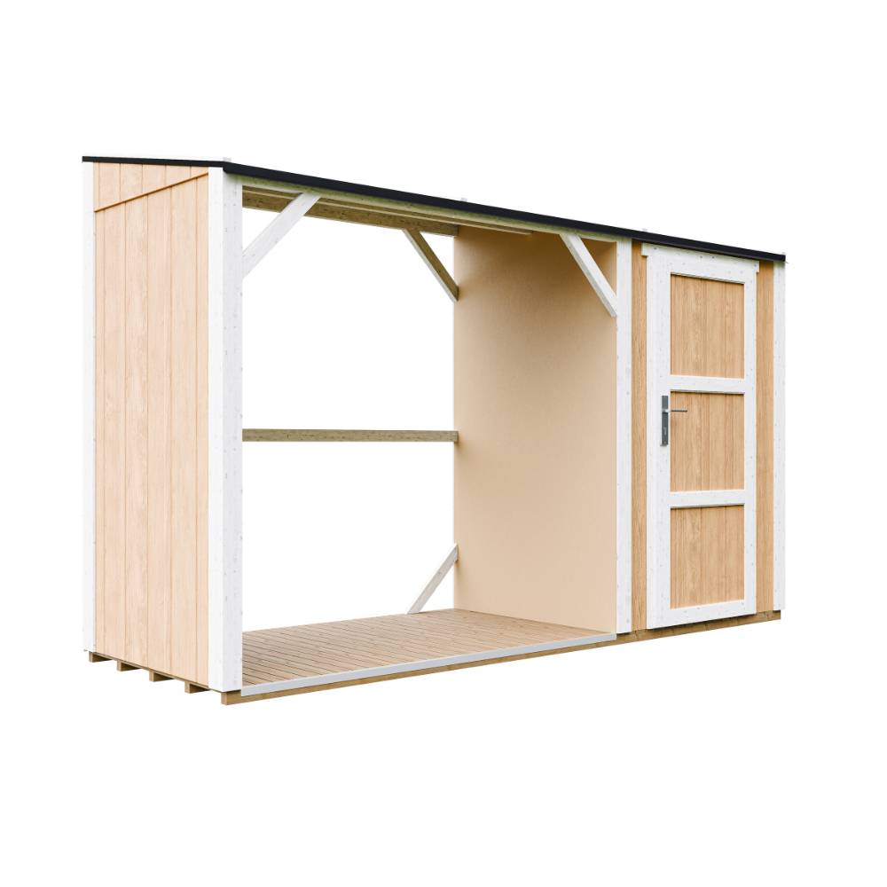 Timbela - Abri à bûches avec remise - 4,14 m² - 345x120xH220 cm - Abri pour bois de chauffage avec rangement - 10 mm d’épaisseur - M985-HARVEST HONEY - Timbela - Image 3