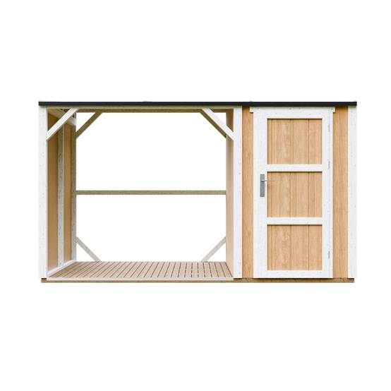Timbela - Abri à bûches avec remise - 4,14 m² - 345x120xH220 cm - Abri pour bois de chauffage avec rangement - 10 mm d’épaisseur - M985-HARVEST HONEY - Timbela - Image 2