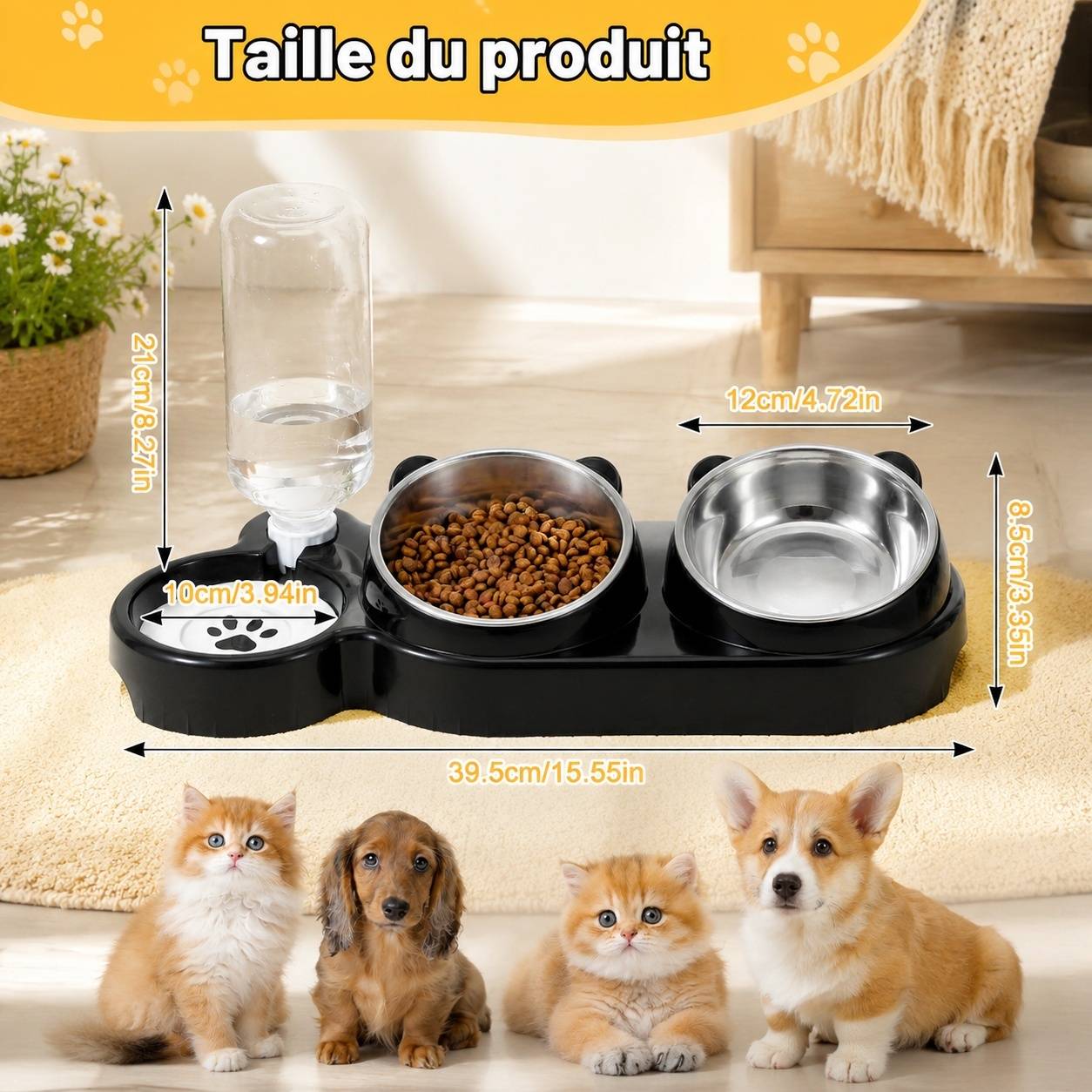 Lot de 4 Bols à Nourriture Bouteille d'Eau Automatique Chat Petit Chien Surélevé Incliné 15° - Image 2